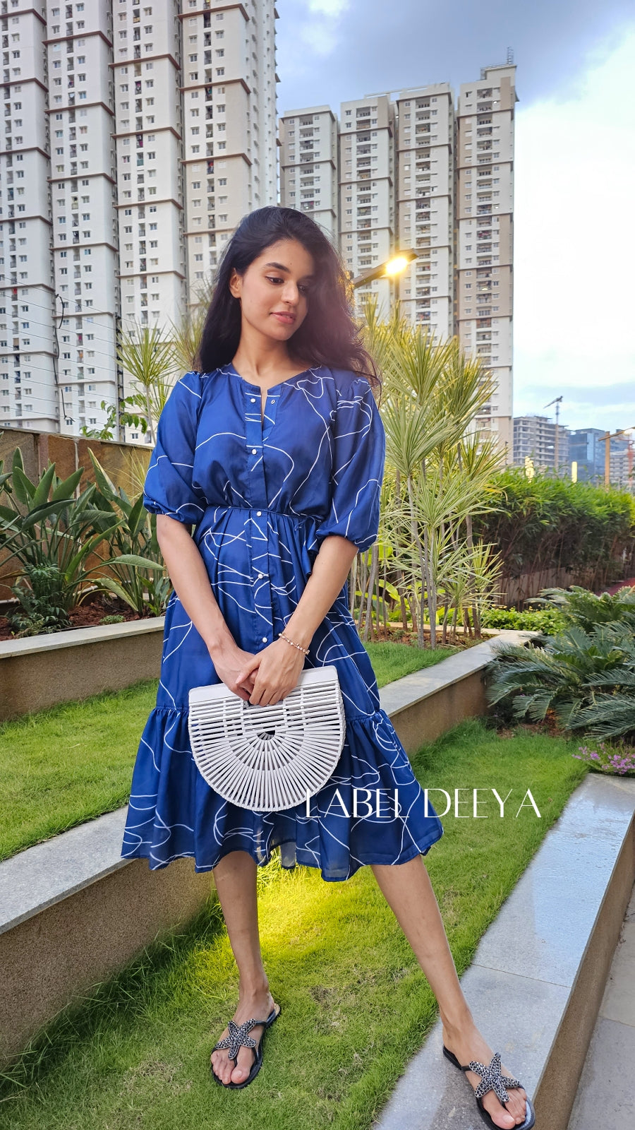 Blue and white lined dress