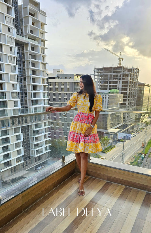 Yellow and pink floral hue dress