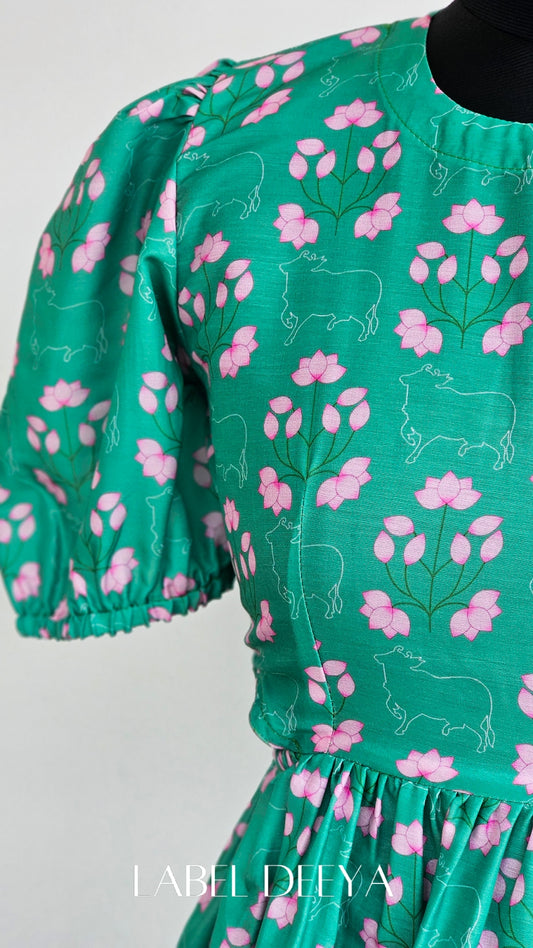 Dainty pink and green cut dress