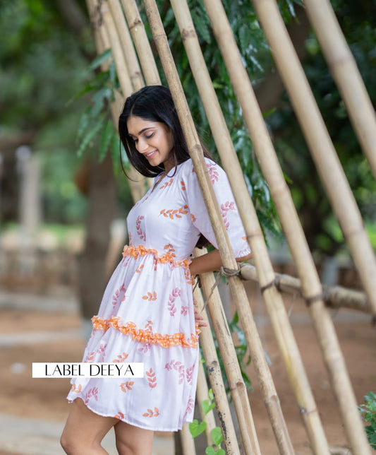 BOHO Orange Pleated Dress