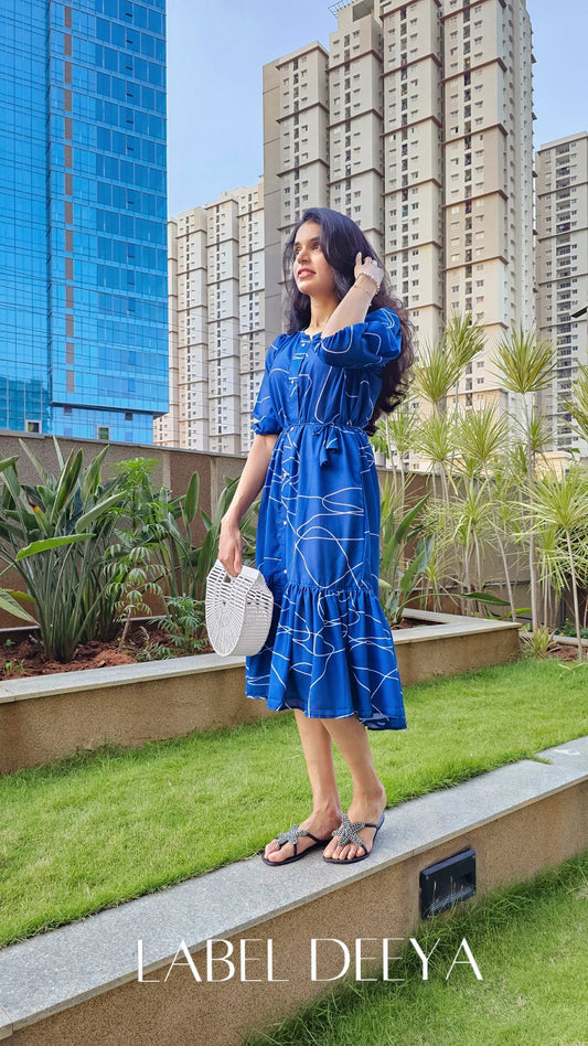 Blue and white lined dress