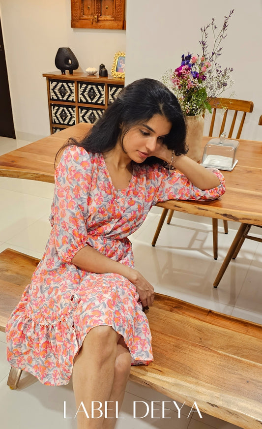 Pink and grey floral dress