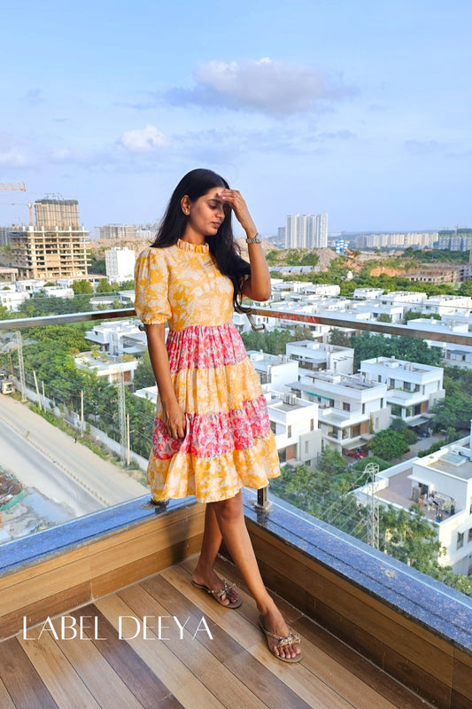 Yellow and pink floral hue dress
