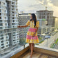 Yellow and pink floral hue dress