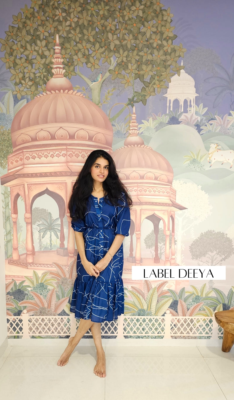 Blue and white lined dress