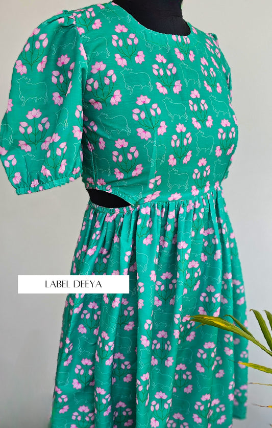 Dainty pink and green cut dress