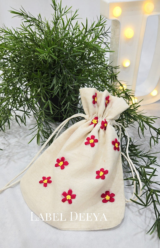 Red Flower Elegance - Potli Bag