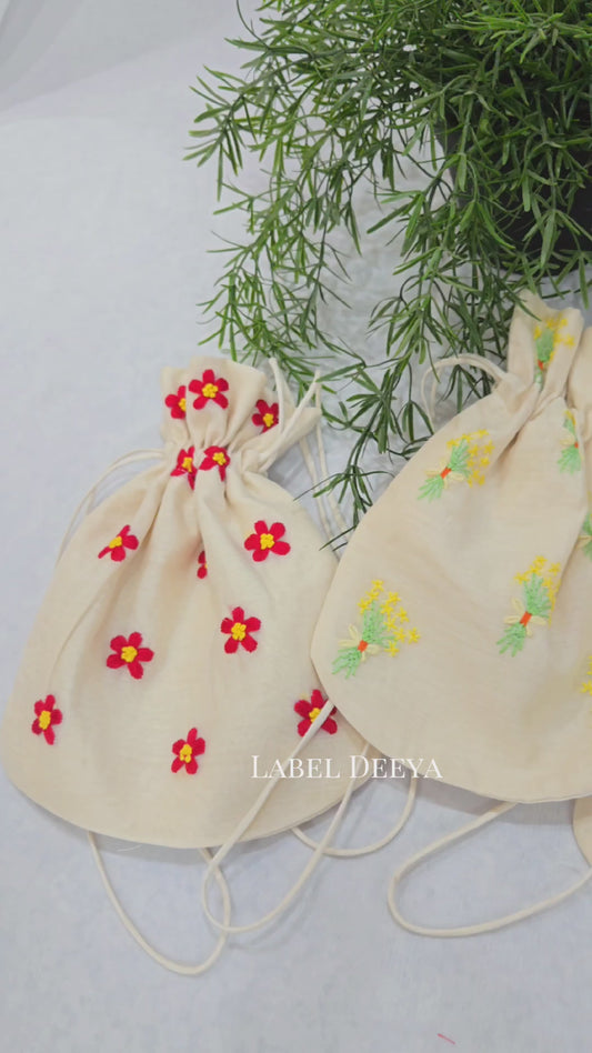 Red Flower Elegance - Potli Bag