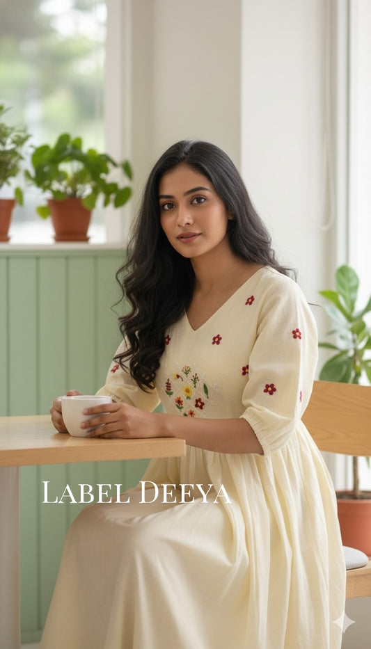 Red flowers chanderi elegance